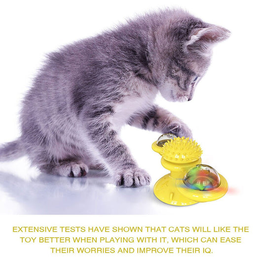 Cat Rotating Windmill Toy with Suction Base β Interactive Catnip Scratcher, Teeth Cleaning & IQ Training Toy