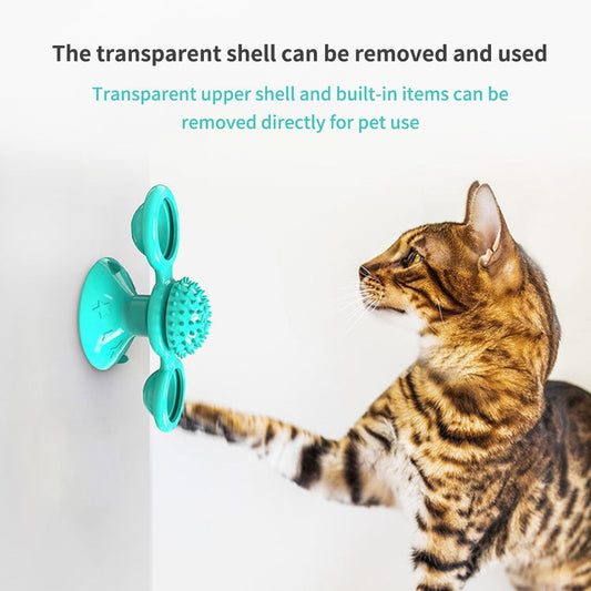 Cat Rotating Windmill Toy with Suction Base β Interactive Catnip Scratcher, Teeth Cleaning & IQ Training Toy