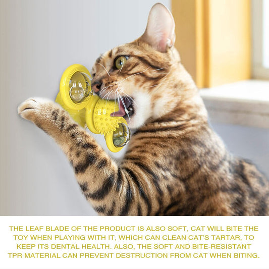 Cat Rotating Windmill Toy with Suction Base β Interactive Catnip Scratcher, Teeth Cleaning & IQ Training Toy