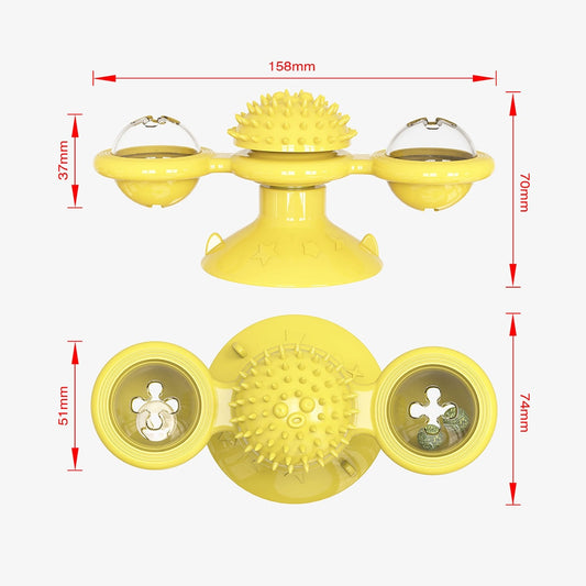 Cat Rotating Windmill Toy with Suction Base β Interactive Catnip Scratcher, Teeth Cleaning & IQ Training Toy