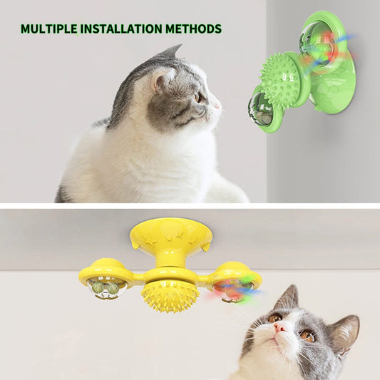 Cat Rotating Windmill Toy with Suction Base β Interactive Catnip Scratcher, Teeth Cleaning & IQ Training Toy