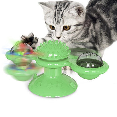 Cat Rotating Windmill Toy with Suction Base β Interactive Catnip Scratcher, Teeth Cleaning & IQ Training Toy