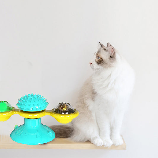 Cat Rotating Windmill Toy with Suction Base β Interactive Catnip Scratcher, Teeth Cleaning & IQ Training Toy