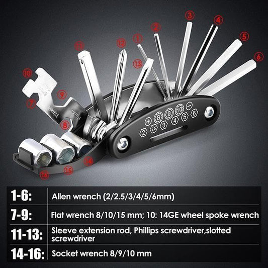 16-in-1 Heavy-Duty Bike Repair Kit
