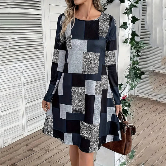 Digital Print Elegant Spring & Fall Dress