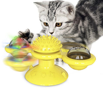 Cat Rotating Windmill Toy with Suction Base β Interactive Catnip Scratcher, Teeth Cleaning & IQ Training Toy