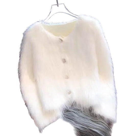 Faux Mink Velvet Knit Cardigan Sweater
