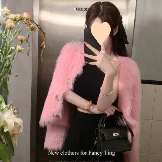 Faux Mink Velvet Knit Cardigan Sweater