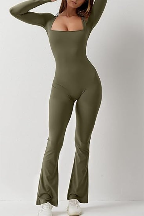 Square Collar One-piece Bell Bottom Pants
