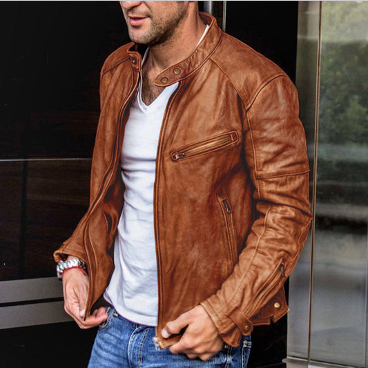 Men PU Leather Stand Collar Punk