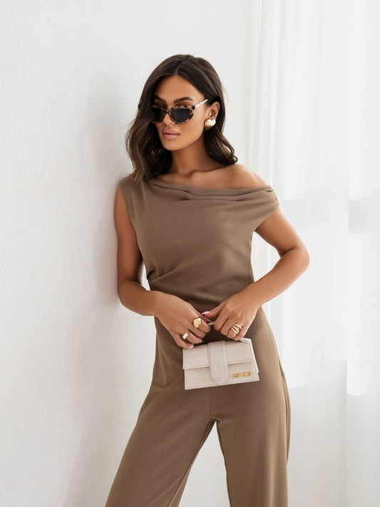 Women’s Elegant Strapless Jumpsuit – High-Waist Business Romper with Straight-Leg Pants & Side Zipper