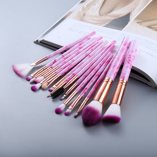 Marbled Design Makeup Brushes | Set of 15