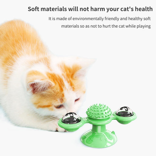 Cat Rotating Windmill Toy with Suction Base – Interactive Catnip Scratcher, Teeth Cleaning & IQ Training Toy