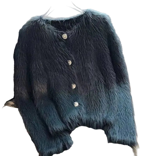 Faux Mink Velvet Knit Cardigan Sweater