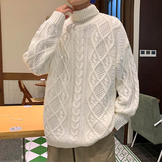 Retro Green Jacquard Turtleneck Sweater