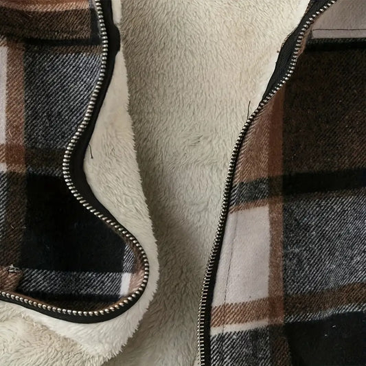 Women's Elegant Plaid Hooded Jacket