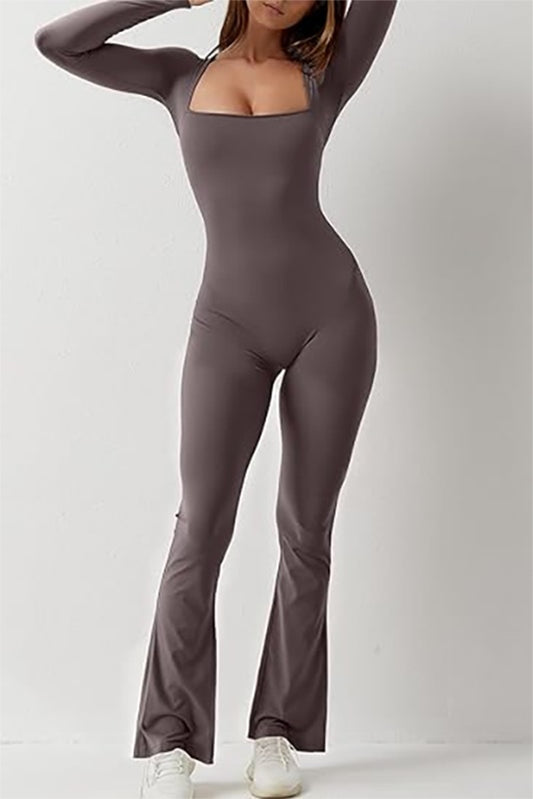 Square Collar One-piece Bell Bottom Pants