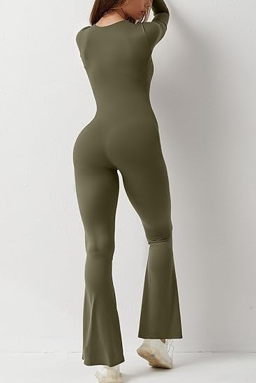 Square Collar One-piece Bell Bottom Pants