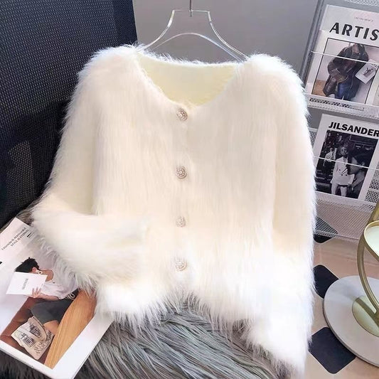 Faux Mink Velvet Knit Cardigan Sweater
