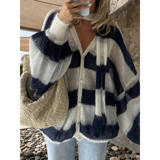V Neck Open Front Button Up  Loose Coats