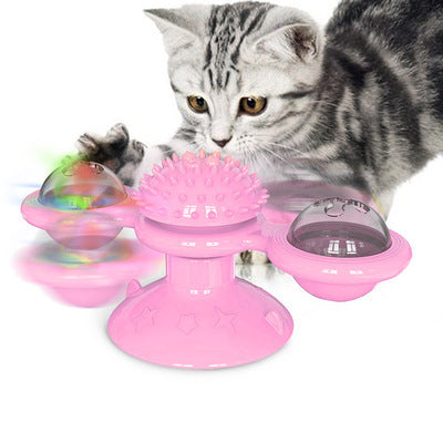 Cat Rotating Windmill Toy with Suction Base – Interactive Catnip Scratcher, Teeth Cleaning & IQ Training Toy