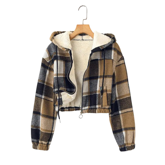 Women's Elegant Plaid Hooded Jacket