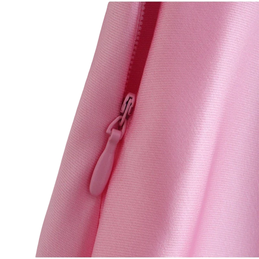 Juno Satin Slip Maxi Dress with cutout detail in pink. Elegant satin fabric with a zipper closure.