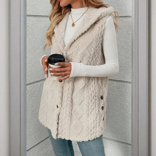 Textured Sleeveless Hooded Vest