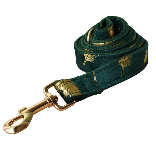 Emerald Feather Pattern Collar Bow Leash Set