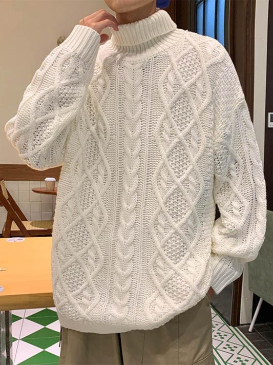 Retro Green Jacquard Turtleneck Sweater