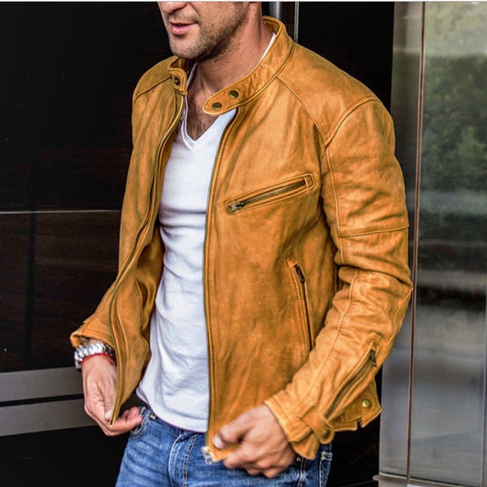 Men PU Leather Stand Collar Punk